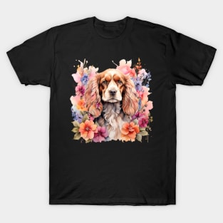 An american cocker spaniel decorated with beautiful watercolor flowers T-Shirt